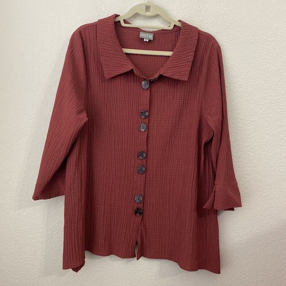 Niche Nilgun Derman Top Womens Size XL Lagenlook Crinkle Rust Orange P2 - Picture 1 of 8
